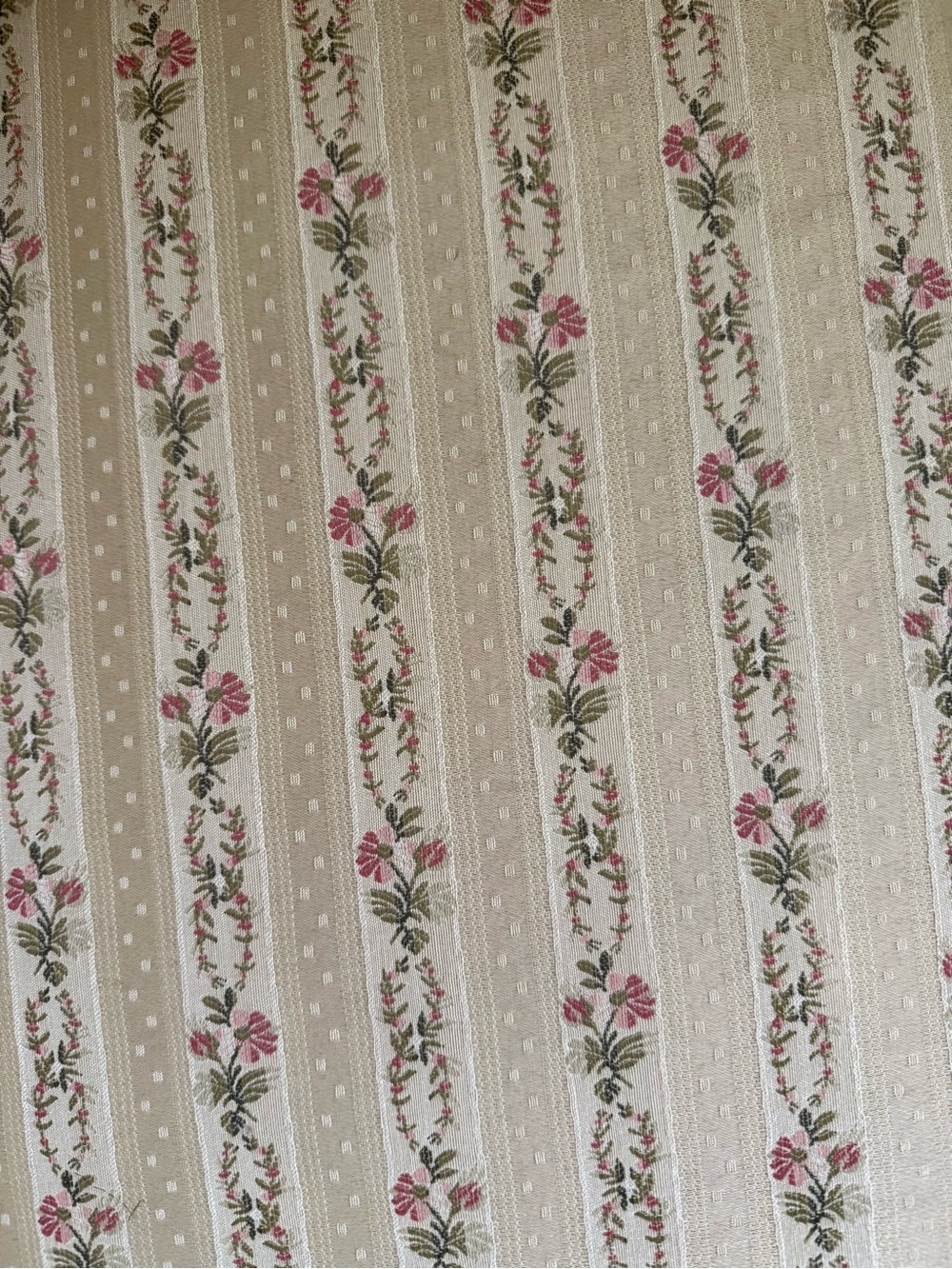 Vintage Floral Stripe Upholstery Fabric - Cream and Pink